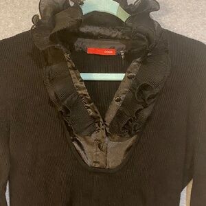 Cyrus Black V-Neck Sweater with Ruffles